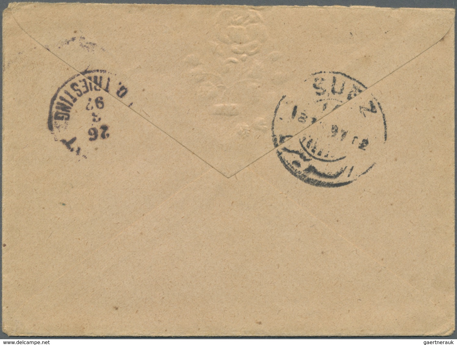 Br Saudi-Arabien - Stempel: 1897, "DJEDDA 14/3/97" (Coles Walker No.10) In Blue On Cover Bearing 1 Pia. - Saudi Arabia