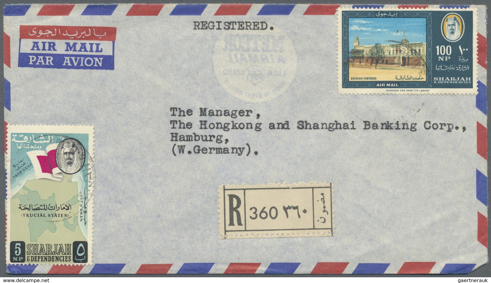 Br Schardscha / Sharjah: 1964: Registered Airmail Cover From Sharjah To Hamburg Cancelled 9.11.64 Beari - Sharjah
