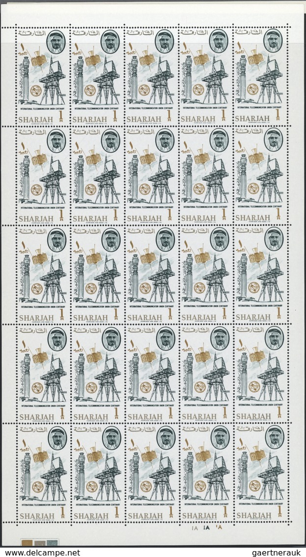 ** Schardscha / Sharjah: 1965, ITU, Perf. Issue, Complete Set Of Eight Values In Sheets Of 25 Stamps Wi - Sharjah