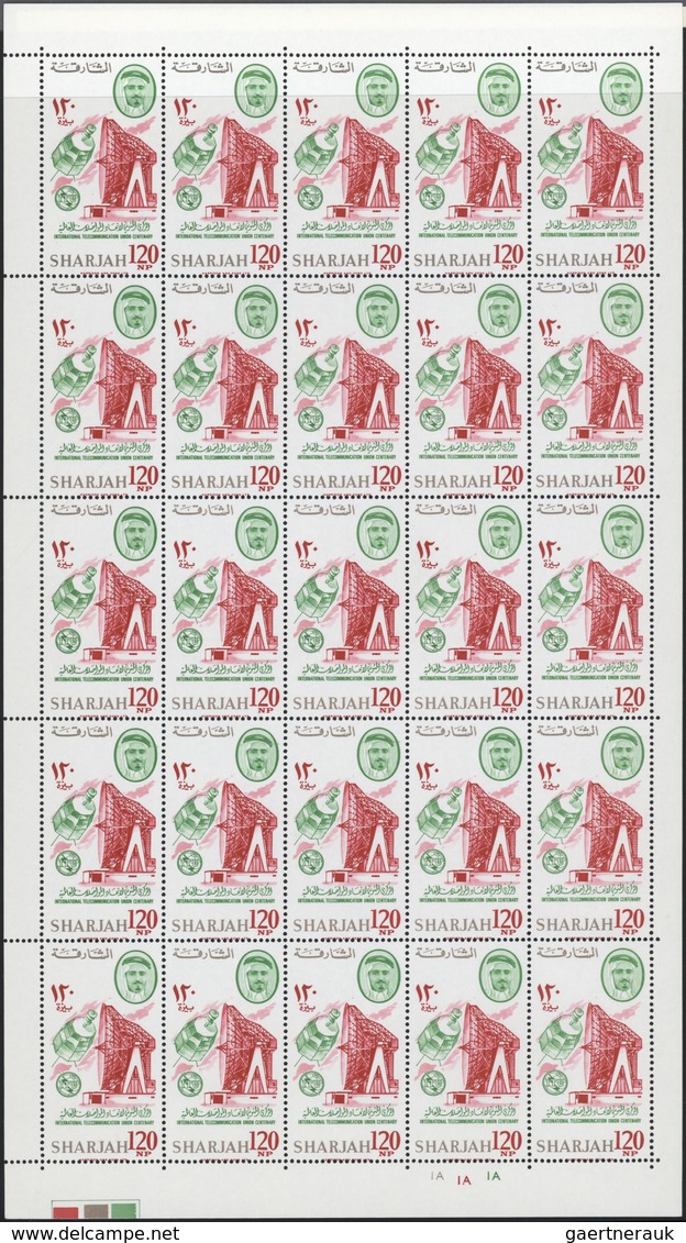 ** Schardscha / Sharjah: 1965, ITU, Perf. Issue, Complete Set Of Eight Values In Sheets Of 25 Stamps Wi - Sharjah