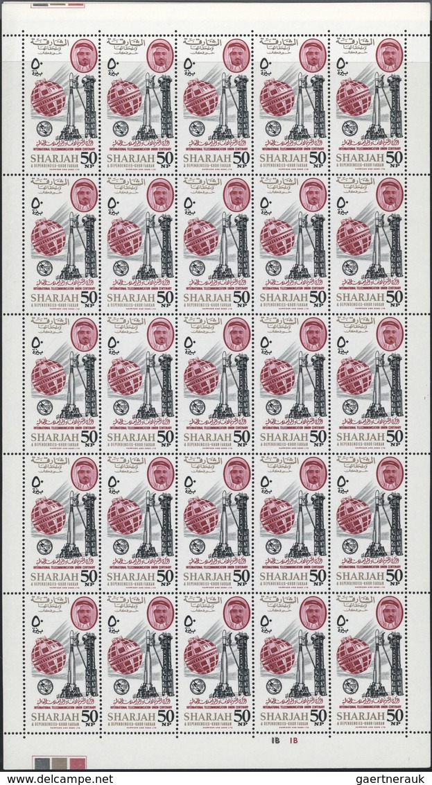 ** Schardscha / Sharjah: 1965, ITU, Perf. Issue, Complete Set Of Eight Values In Sheets Of 25 Stamps Wi - Sharjah