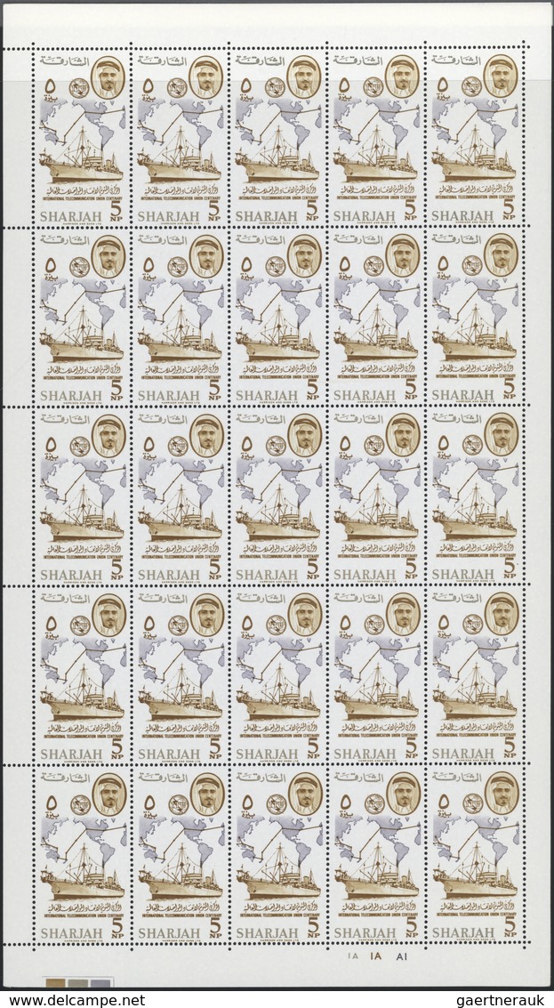 ** Schardscha / Sharjah: 1965, ITU, Perf. Issue, Complete Set Of Eight Values In Sheets Of 25 Stamps Wi - Sharjah