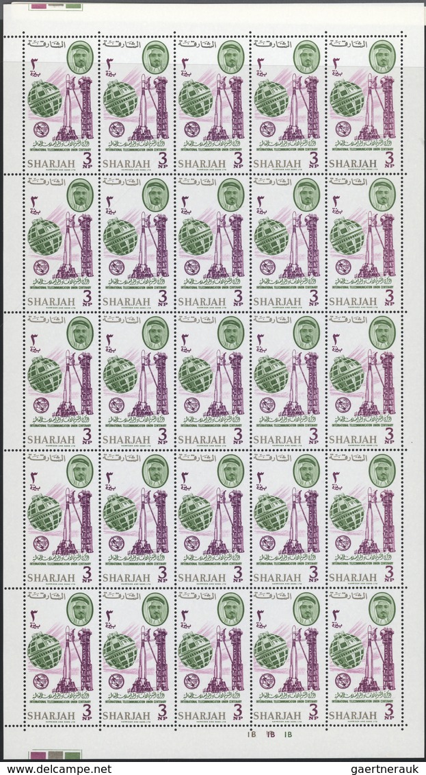 ** Schardscha / Sharjah: 1965, ITU, Perf. Issue, Complete Set Of Eight Values In Sheets Of 25 Stamps Wi - Sharjah