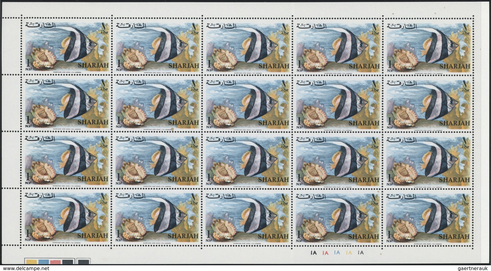 ** Schardscha / Sharjah: 1966, Fishes, 1np. To 10r., Complete Set Of 17 Values As (folded) Sheets Of 20 - Sharjah