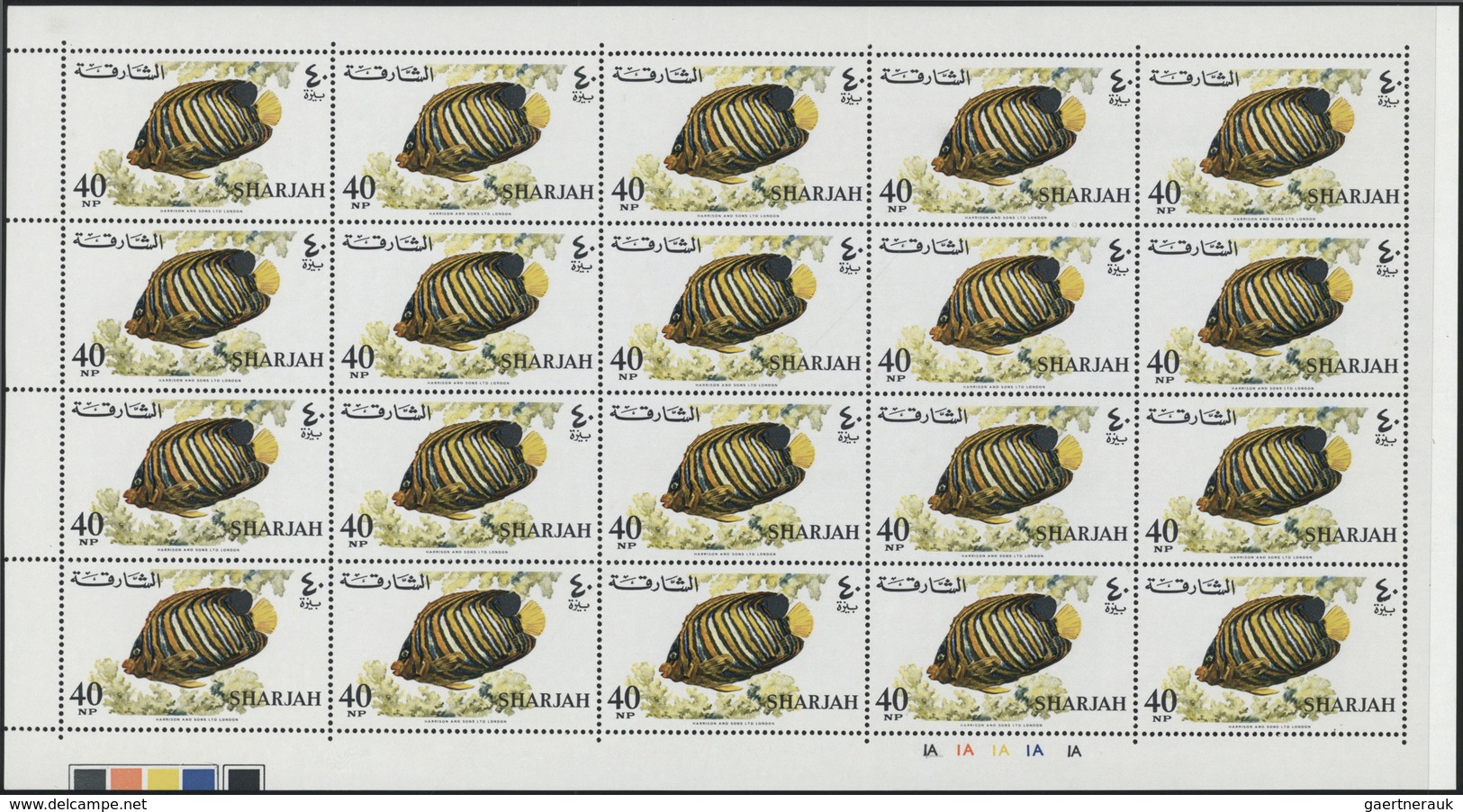 ** Schardscha / Sharjah: 1966, Fishes, 1np. To 10r., Complete Set Of 17 Values As (folded) Sheets Of 20 - Sharjah