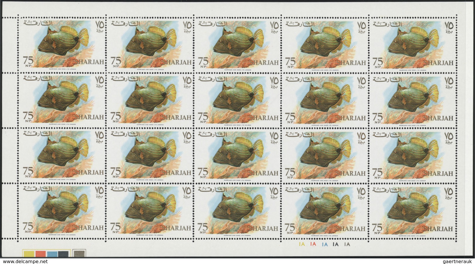 ** Schardscha / Sharjah: 1966, Fishes, 1np. To 10r., Complete Set Of 17 Values As (folded) Sheets Of 20 - Sharjah