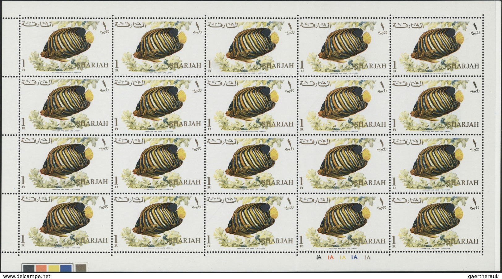 ** Schardscha / Sharjah: 1966, Fishes, 1np. To 10r., Complete Set Of 17 Values As (folded) Sheets Of 20 - Sharjah