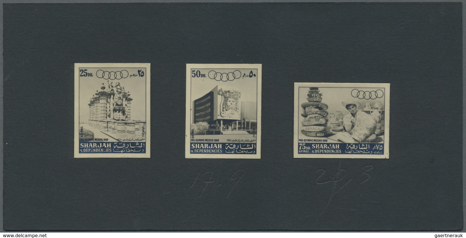 (*) Schardscha / Sharjah: 1967, Olympic Games Mexico '68, Three Imperforate Photographic B/w Proofs, Iss - Sharjah