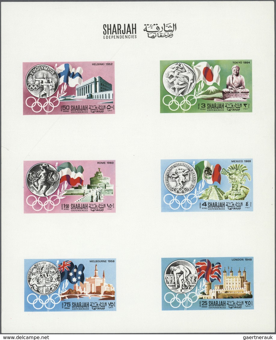 ** Schardscha / Sharjah: 1968, History Of Olympic Games, Complete Set Of Six Values, Imperforate Combin - Sharjah