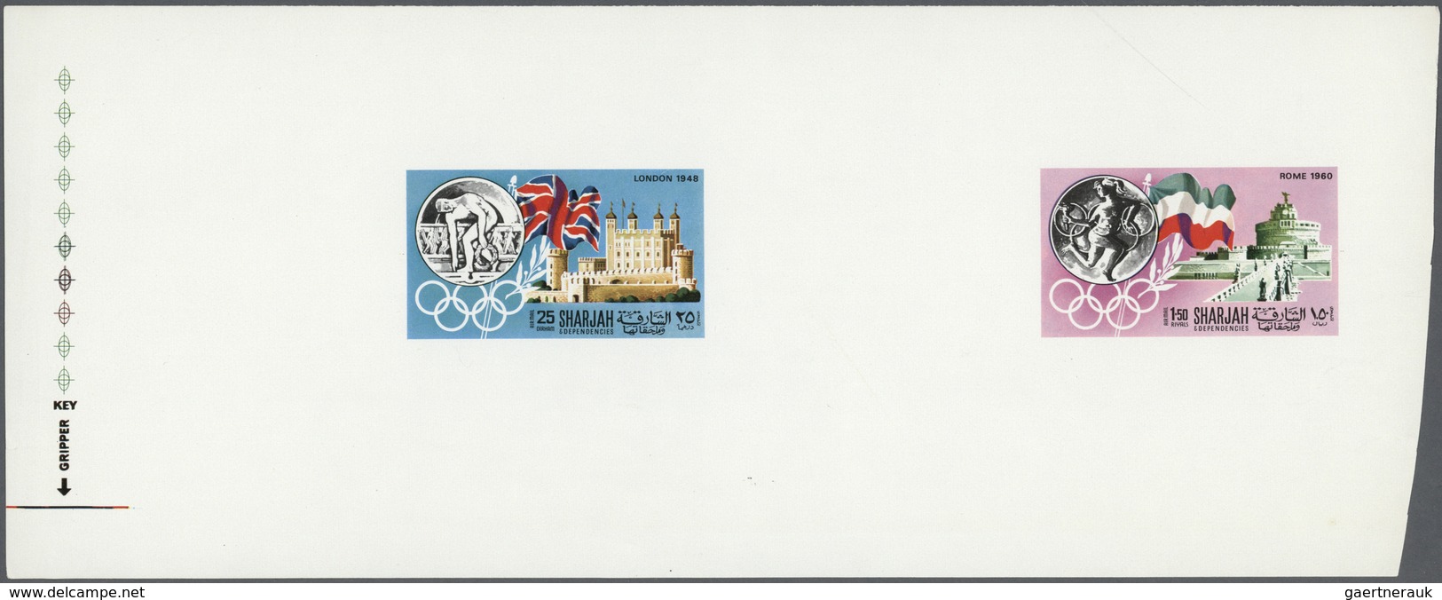 ** Schardscha / Sharjah: 1968, History Of Olympic Games, 25dh. And 1.50dh., Imperforate Combined Proof - Sharjah