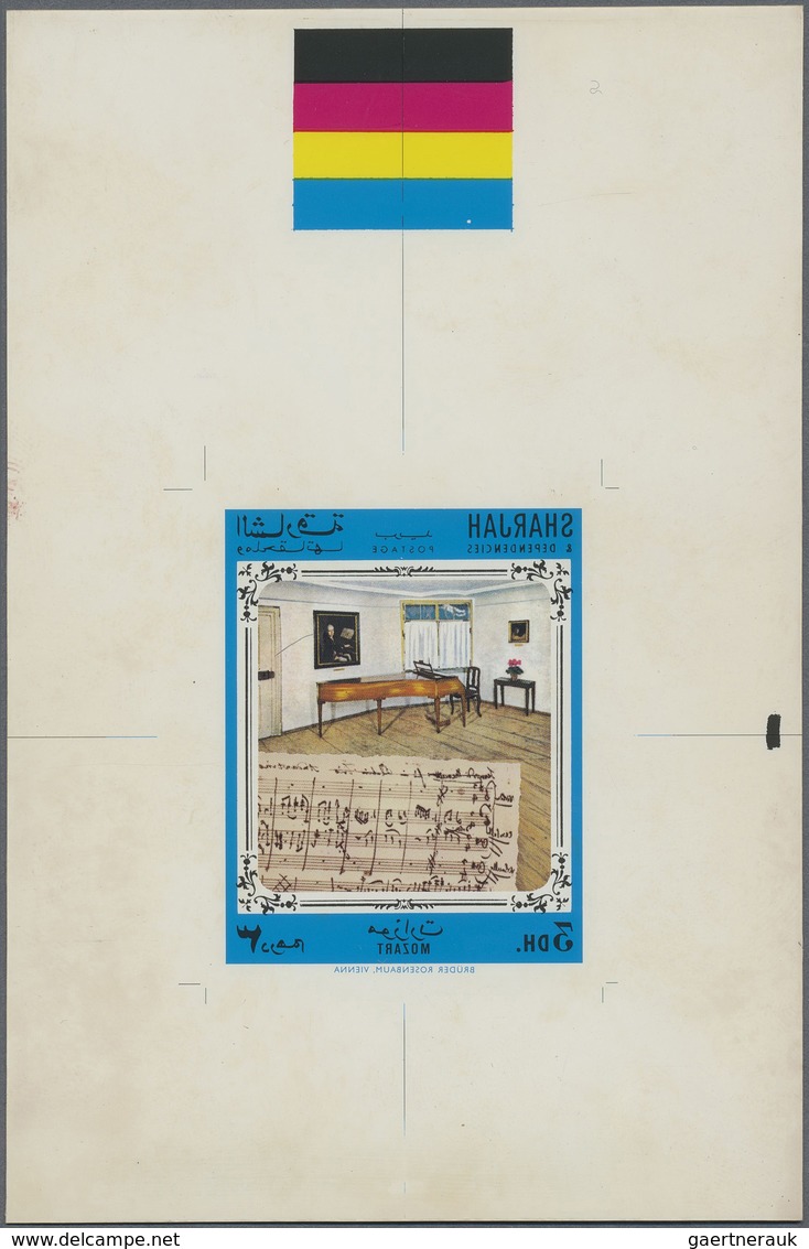 (*) Schardscha / Sharjah: 1970, Composer Wofgang Amadeus MOZART Six Different Imperf. NEGATIVE PRINTED P - Sharjah