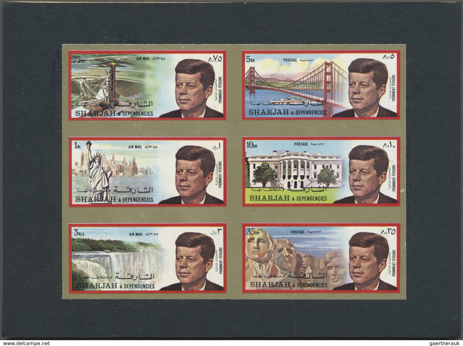 (*) Schardscha / Sharjah: 1972, John F. KENNEDY Two Complete Sets Of Six In Se-tenant Imperforate PROOF - Sharjah