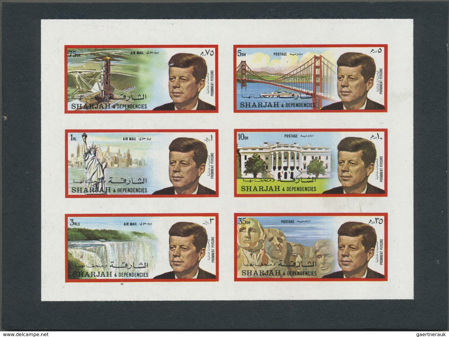 (*) Schardscha / Sharjah: 1972, John F. KENNEDY Two Complete Sets Of Six In Se-tenant Imperforate PROOF - Sharjah