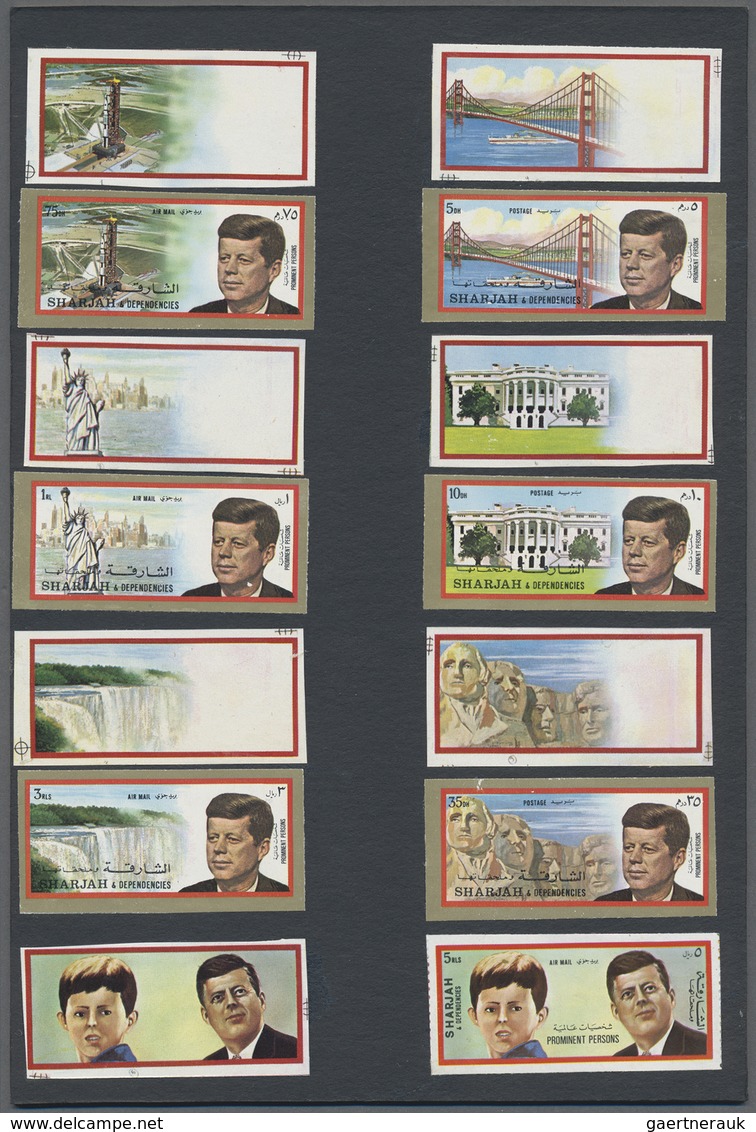 (*) Schardscha / Sharjah: 1972, John F. KENNEDY Two Complete Sets Of Six Imperforate PROOFS With White M - Sharjah