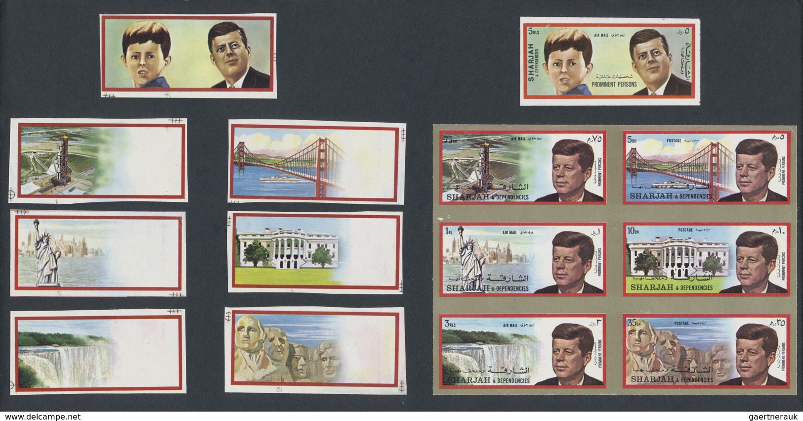 (*) Schardscha / Sharjah: 1972, John F. KENNEDY Two Complete Sets Of Six Imperforate PROOFS With White M - Sharjah