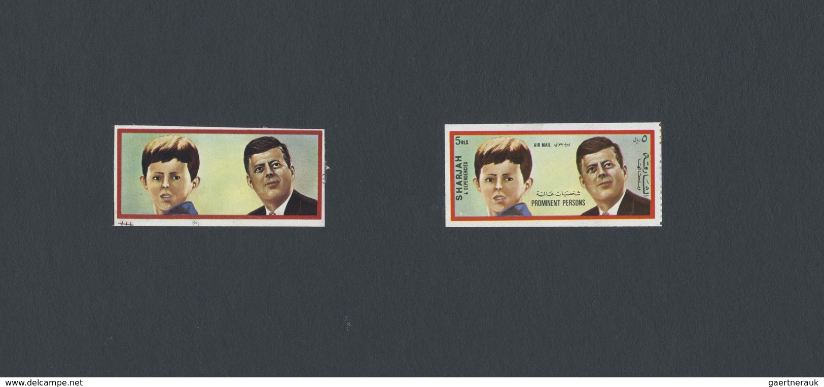 (*) Schardscha / Sharjah: 1972, John F. KENNEDY Two Imperforate PROOFS From Miniature Sheet With One Mis - Sharjah