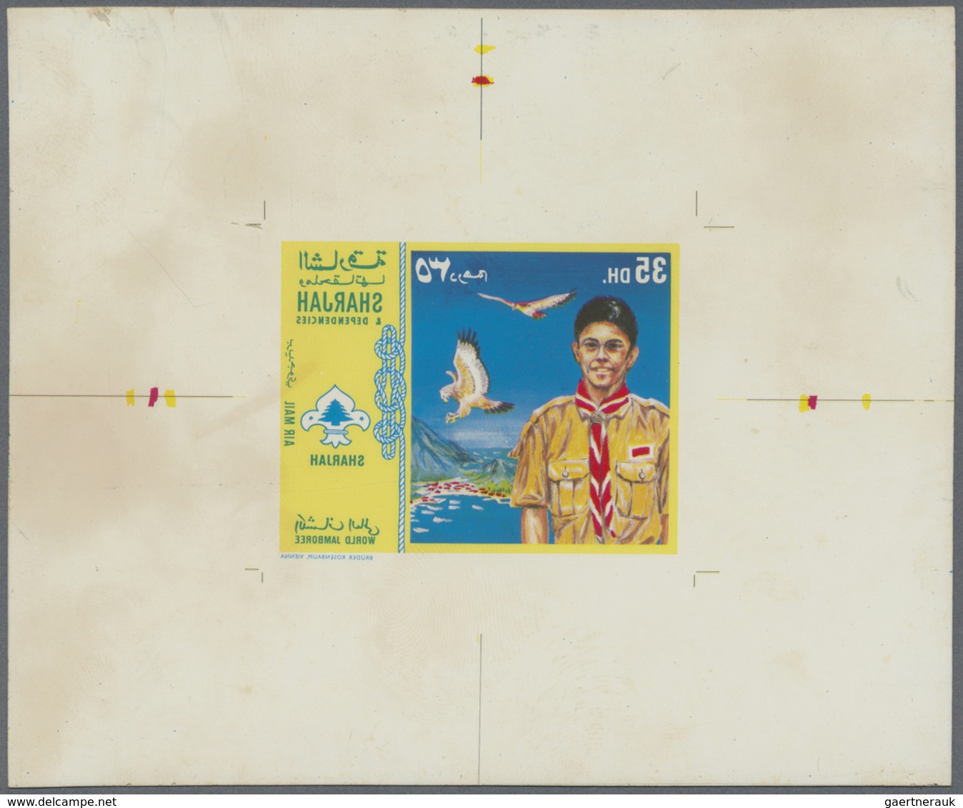 (*) Schardscha / Sharjah: 1971, Boy Scouts, 35dh. Proof Sheet With Mirror-inverted Design On Photographi - Sharjah