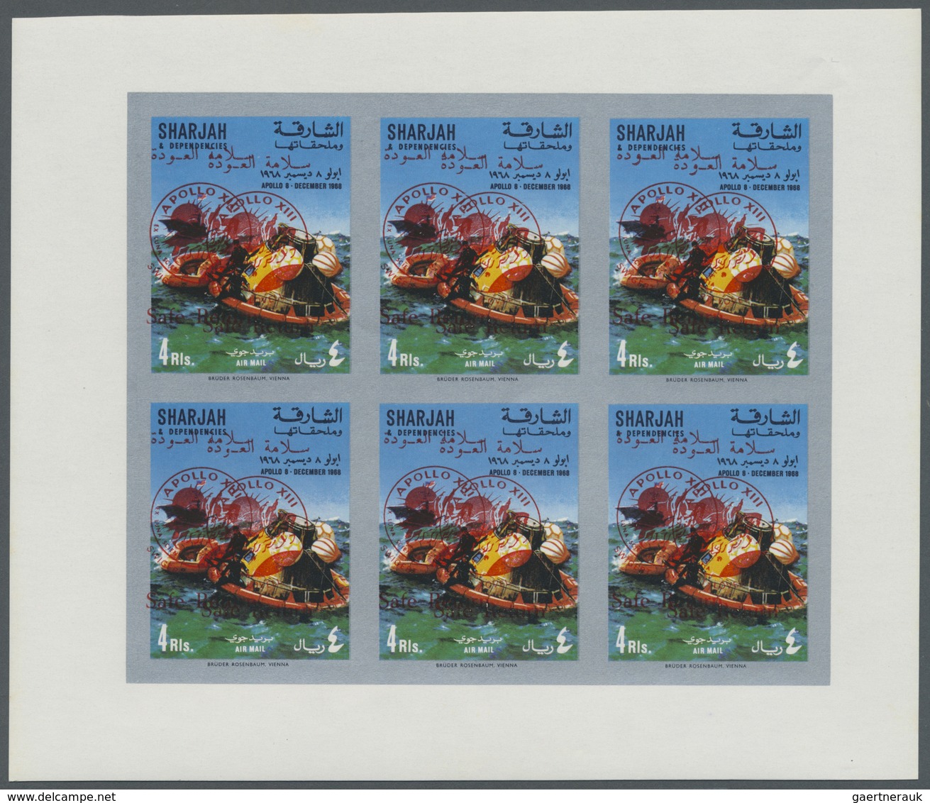 ** Schardscha / Sharjah: 1971, "SAFE RETURN/Apollo 13" overprints on "Apollo 8", perf./imperf. issue, c