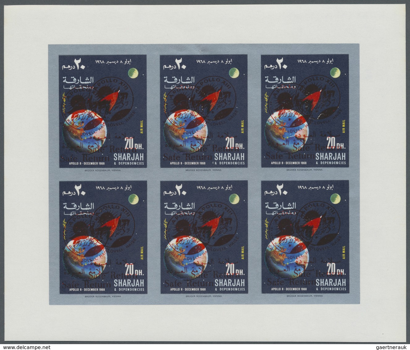 ** Schardscha / Sharjah: 1971, "SAFE RETURN/Apollo 13" overprints on "Apollo 8", perf./imperf. issue, c