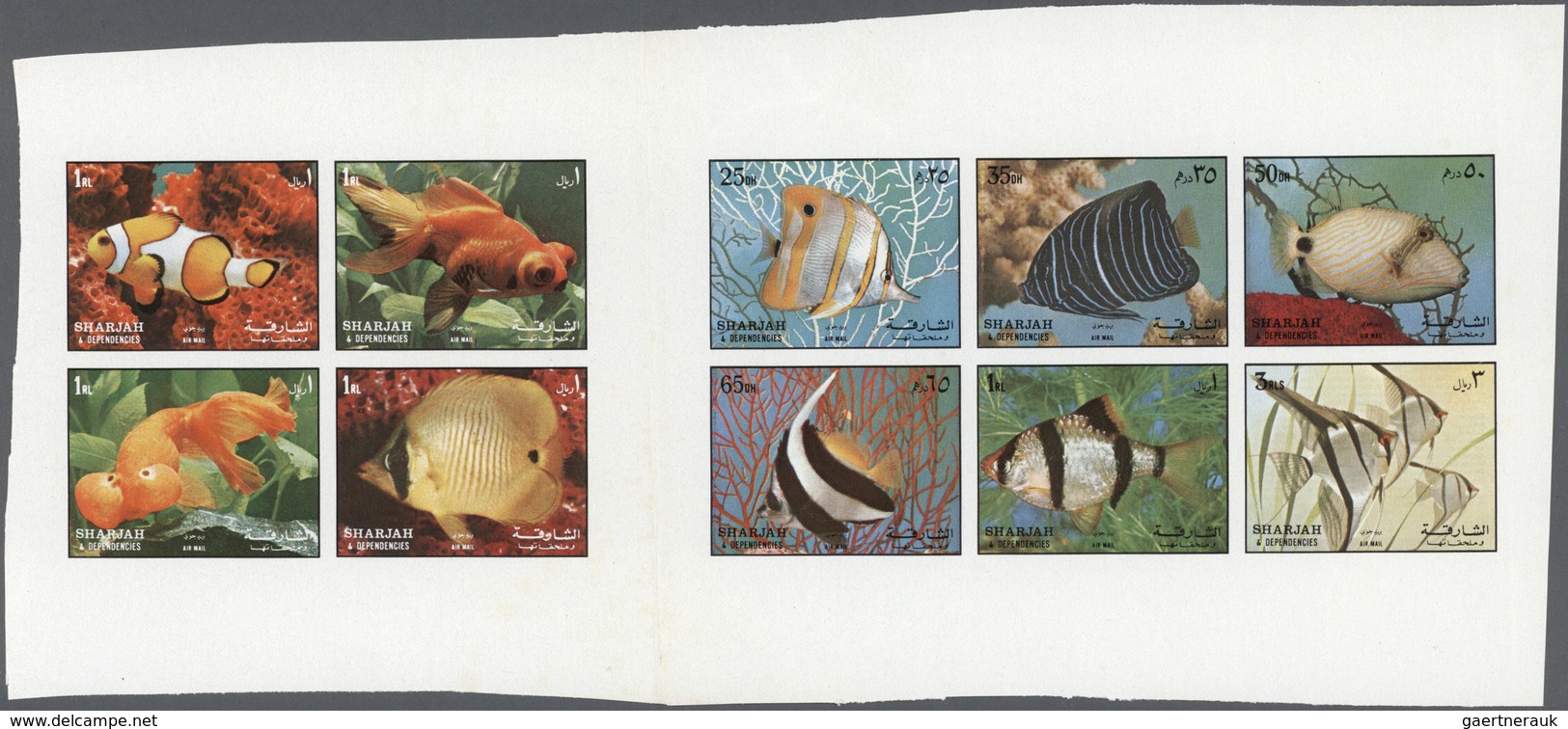 ** Schardscha / Sharjah: 1972, Fishes, Both Issues, Imperforate Combined Proof Sheet On Gummed Paper, V - Sharjah