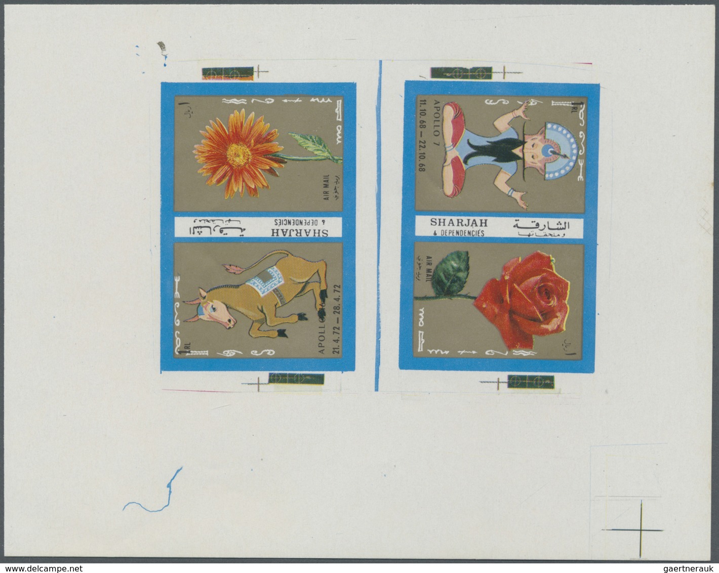(*) Schardscha / Sharjah: 1972, Zodiac Signs/Flowers/Space, Three Different Imperforate Proofs On Ungumm - Sharjah
