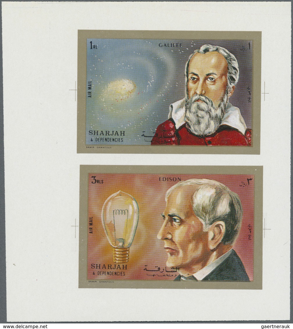 ** Schardscha / Sharjah: 1972, Scientists Galilei 1r. And Edison 3r. Printed Together In Sheet Form In - Sharjah