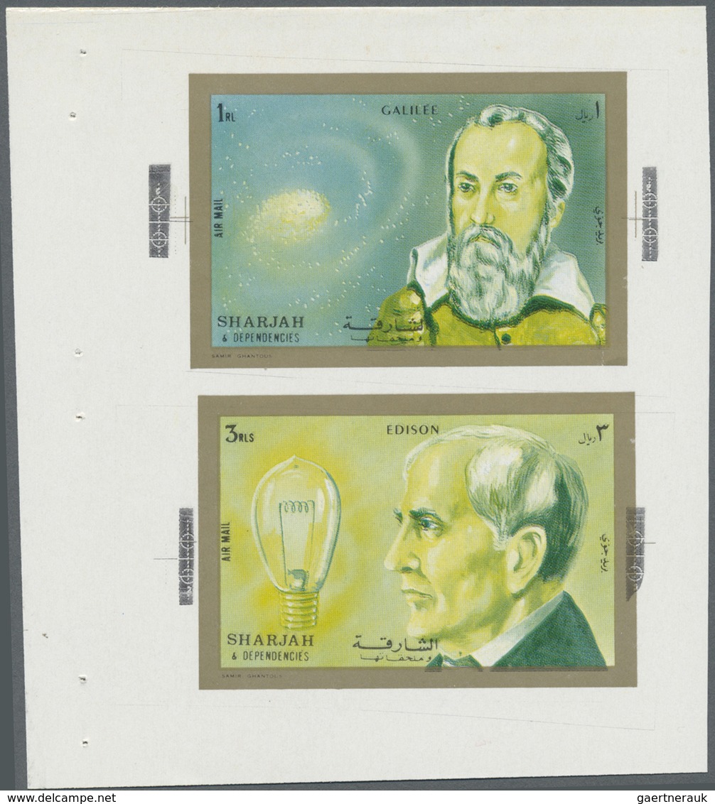 ** Schardscha / Sharjah: 1972, Scientists Galilei 1r. And Edison 3r. Printed Together In Sheet Form In - Sharjah