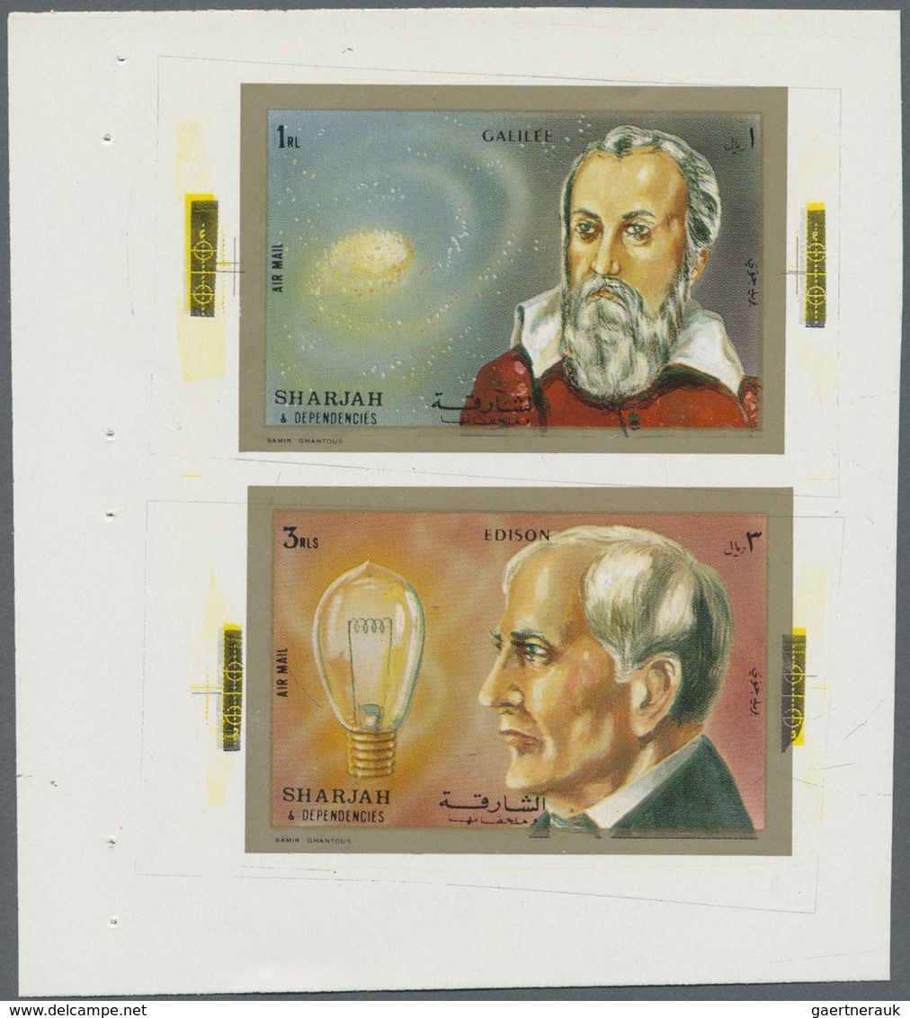 ** Schardscha / Sharjah: 1972, Scientists Galilei 1r. And Edison 3r. Printed Together In Sheet Form In - Sharjah