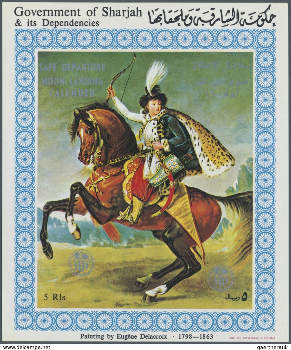 ** Schardscha / Sharjah: 1972, Horsemen, 5r. Souvenir Sheet (Delacroix Painting), Four Copies With Sliv - Sharjah