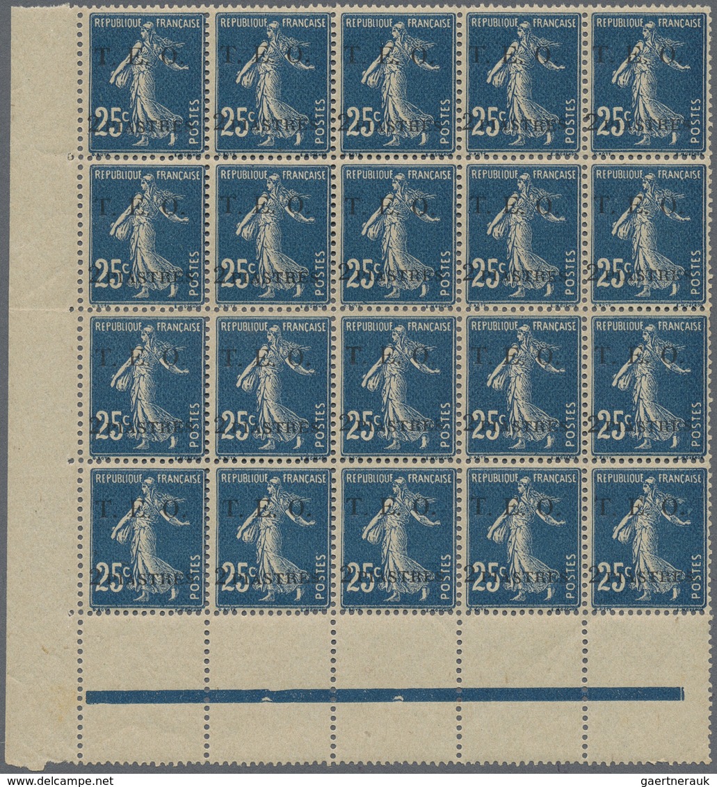** Syrien: 1919, T.E.O. 2 Pia. On 25c. Blue Block Of 20 With Line Imprint Gutter Margin At Bottom And L - Syrië