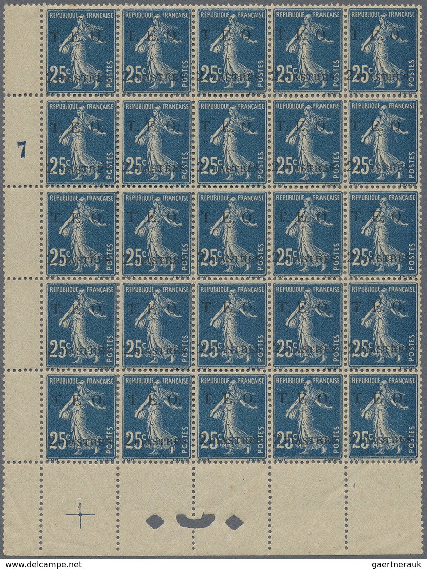 ** Syrien: 1919, T.E.O. 2 Pia. On 25c. Blue Block Of 25 With Bottom Margin And Numeral Gutter Margin "7 - Syrië