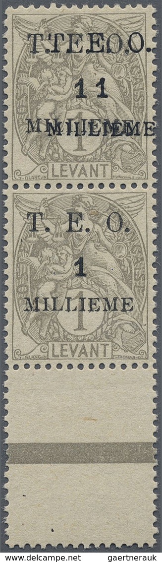 ** Syrien: 1919, French Levant 1c. Grey Vertical Pair From Lower Margin (gutter) With DOUBLE Overprint - Syria