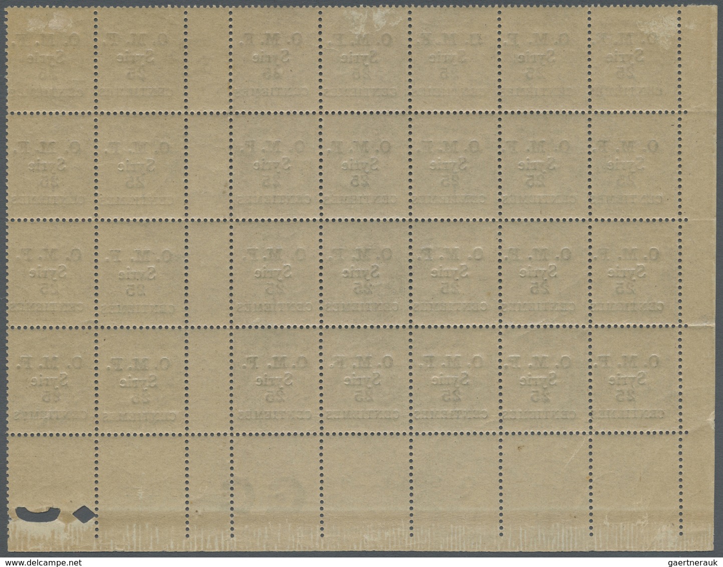 **/* Syrien: 1920, 25c. On 1c. Grey, Plate Block Of 28 From The Lower Left Corner Of The Sheet Incl. Four - Syria