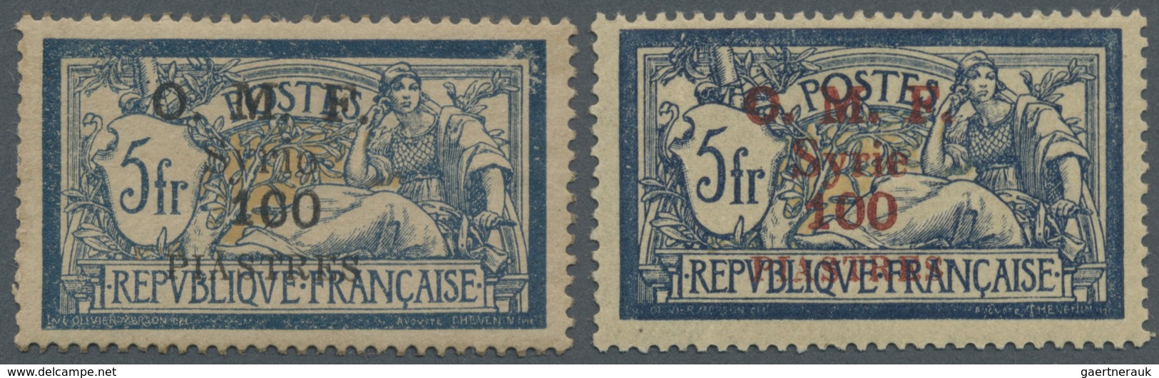 * Syrien: 1920, Merson 5fr. Blue/creme With Opt. 'O.M.F. Syrie 100 PIASTRE' In BLACK And RED, Mint Lig - Syrië