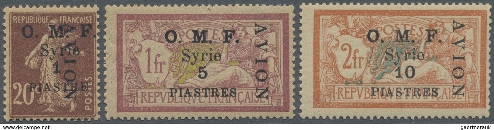 * Syrien: 1921, Airmails, Vertical "AVION" Overprints, Complete Set Of Three Values, Mint O.g. Previou - Syria