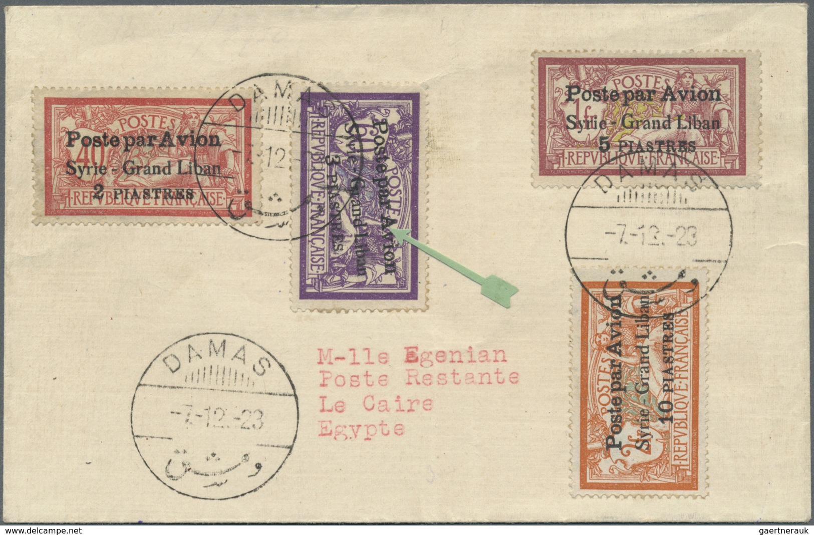 Syrien: 1923, Two Air Mail Overprinted Sets On Covers From DAMAS To ALEXANDRETTE And Egypt, One Stam - Syrië