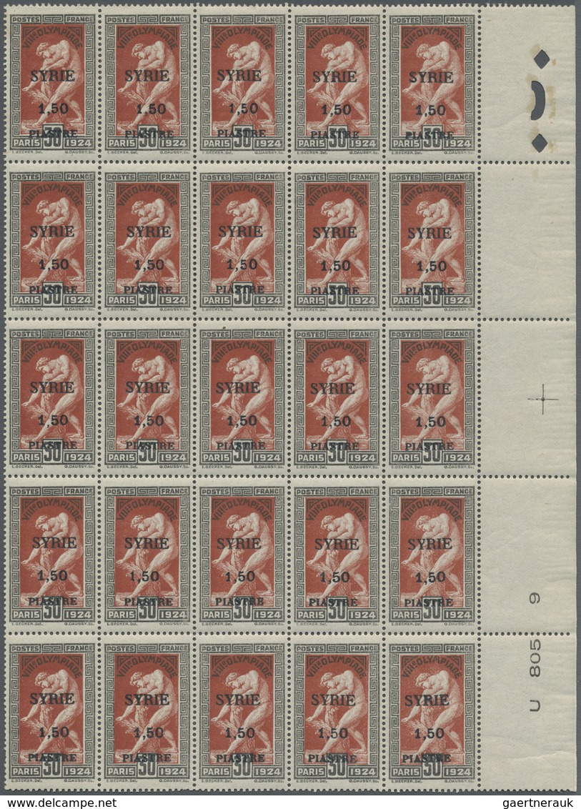 ** Syrien: 1924, Olympic Games, Complete Set Of Four Values Each As (mainly Marginal) Block Of 25 Stamp - Syria