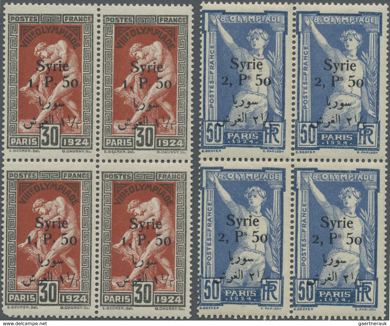 ** Syrien: 1924, Olympic Games Paris Complete Set In Blocks Of Four, Mint Never Hinged, Michel Catalogu - Syrië