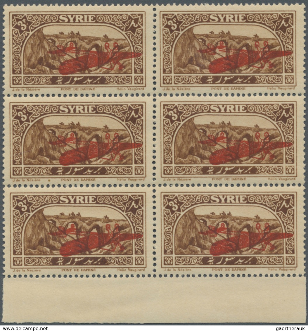 ** Syrien: 1926, Airmails, 2pi. Brown, Bottom Marginal Block Of Six With INVERTED Overprint, Unmounted - Syria