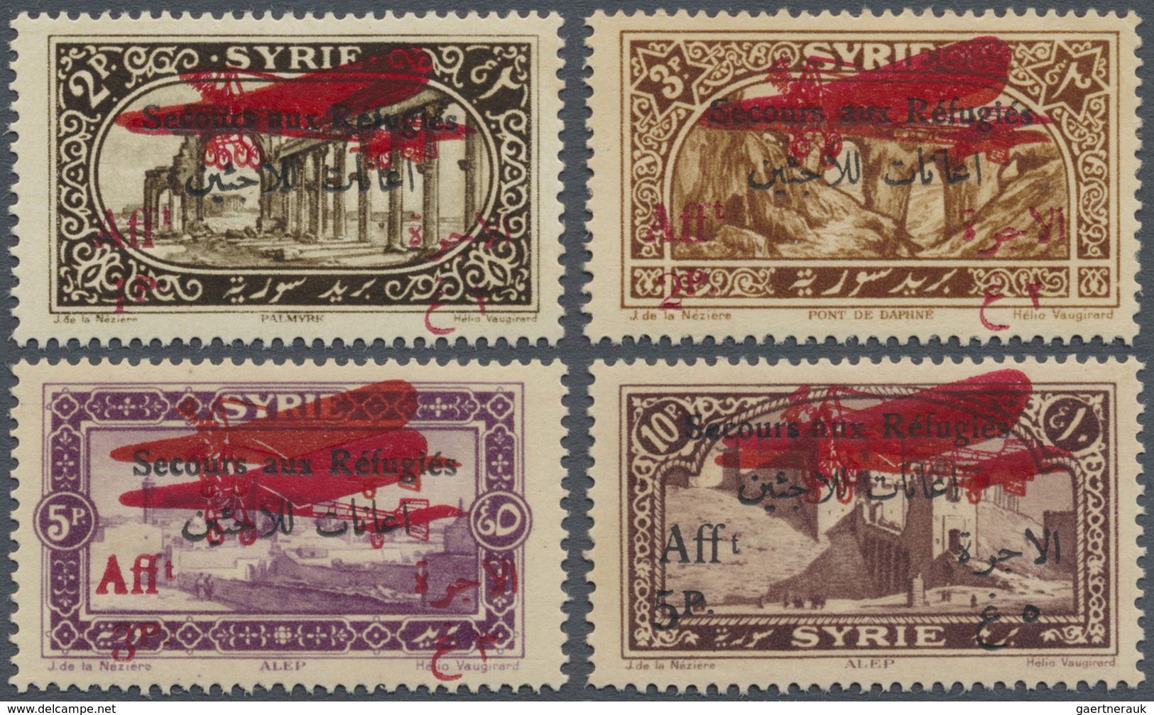 ** Syrien: 1926, Refugee Airmail Set Of Four 2pia. To 10pia. With DOUBLE Overprint Of Airplane, MNH And - Syrië