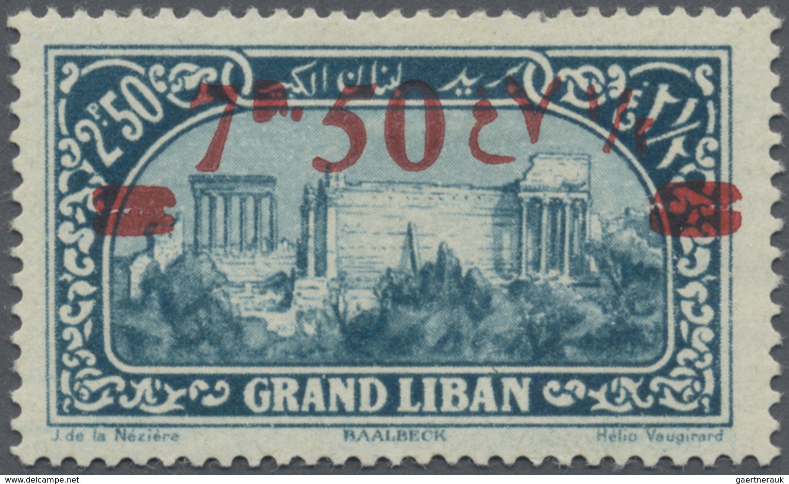 * Syrien: 1928, 7.50pi. On 2.50pi. Greenish Blue, Red Overprint On LEBANON Stamp, Mint O.g. With Hinge - Syrië