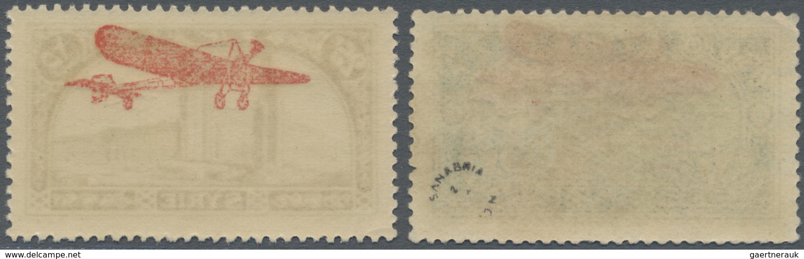 ** Syrien: 1929, Airmails, Two Stamps With Double Overprint: 0.50pi. Green (slight Corner Crease) Signe - Syrië