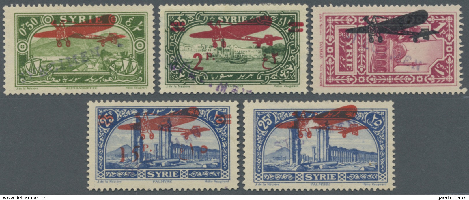 (*) Syrien: 1929/1930, Airmails, 0.50pi. To 25pi., Set Of Five Values With "SPECIMEN" Overprint, Origina - Syrië