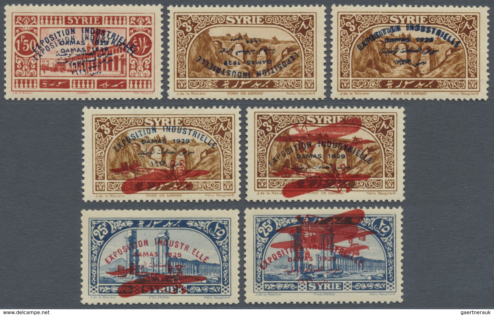 **/* Syrien: 1929, Damascus Fair Seven Values With OVERPRINT ERRORS Incl. Double Opts., Inverted Opts., I - Syria