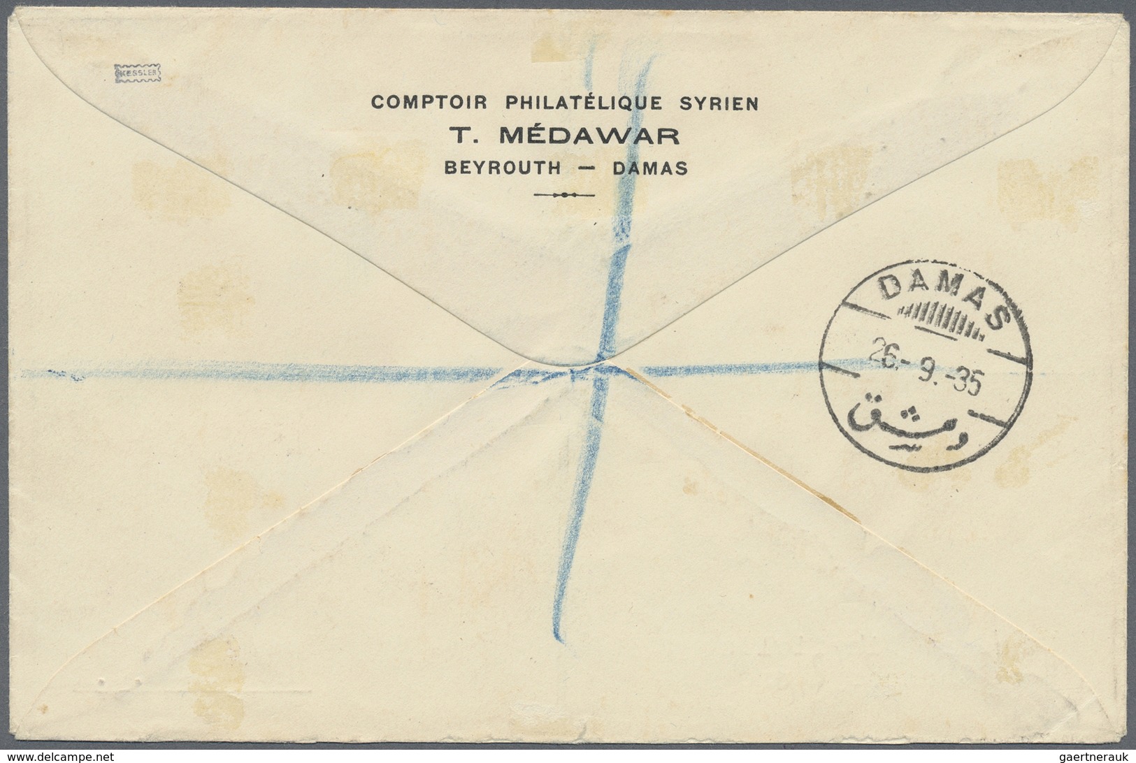 Br Syrien: 1934, 10 Years Republic air mails imperf set of ten margin stamps on four registered covers