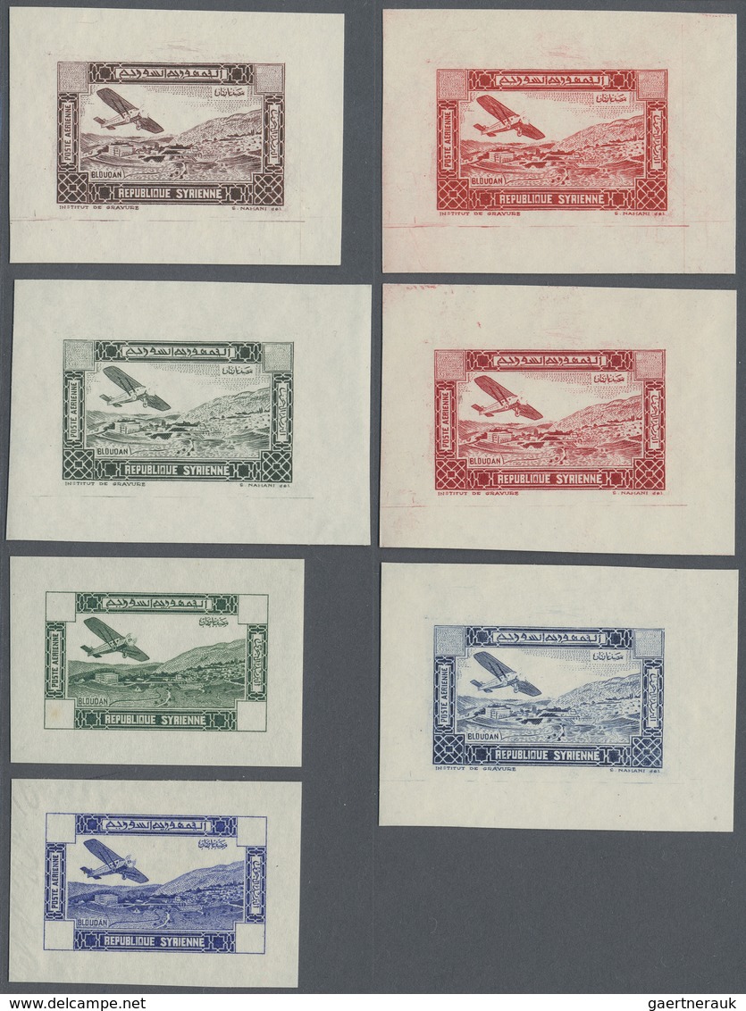 (*) Syrien: 1934, 10 Years Republic Air Mail Issue Seven Die Proofs Without Value On Thin Paper In Diffe - Syrië