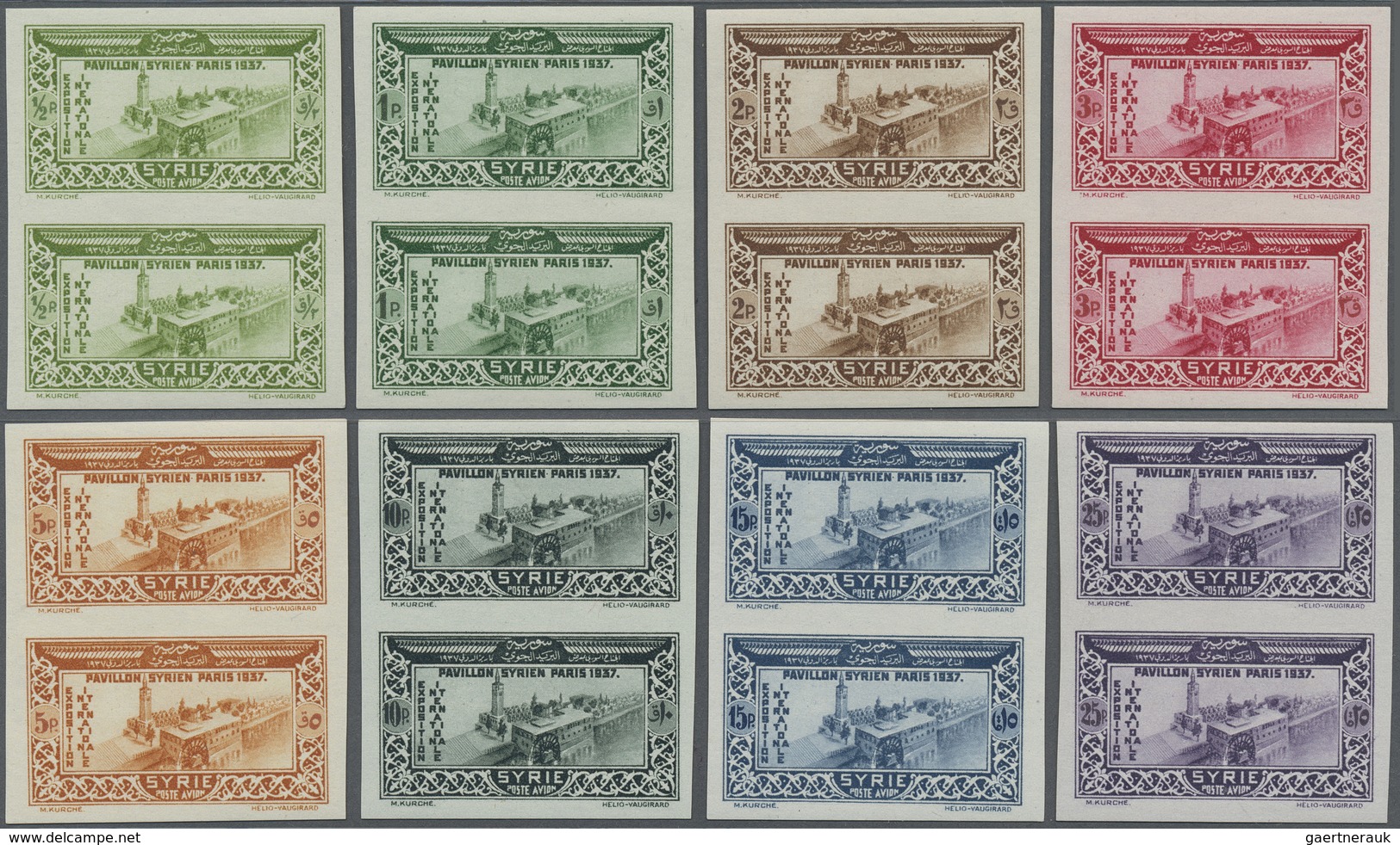 ** Syrien: 1937, EXPO PARIS Complete Set Of 8 Values Imperf Pairs, Mint Never Hinged In Very Good Quali - Syrië