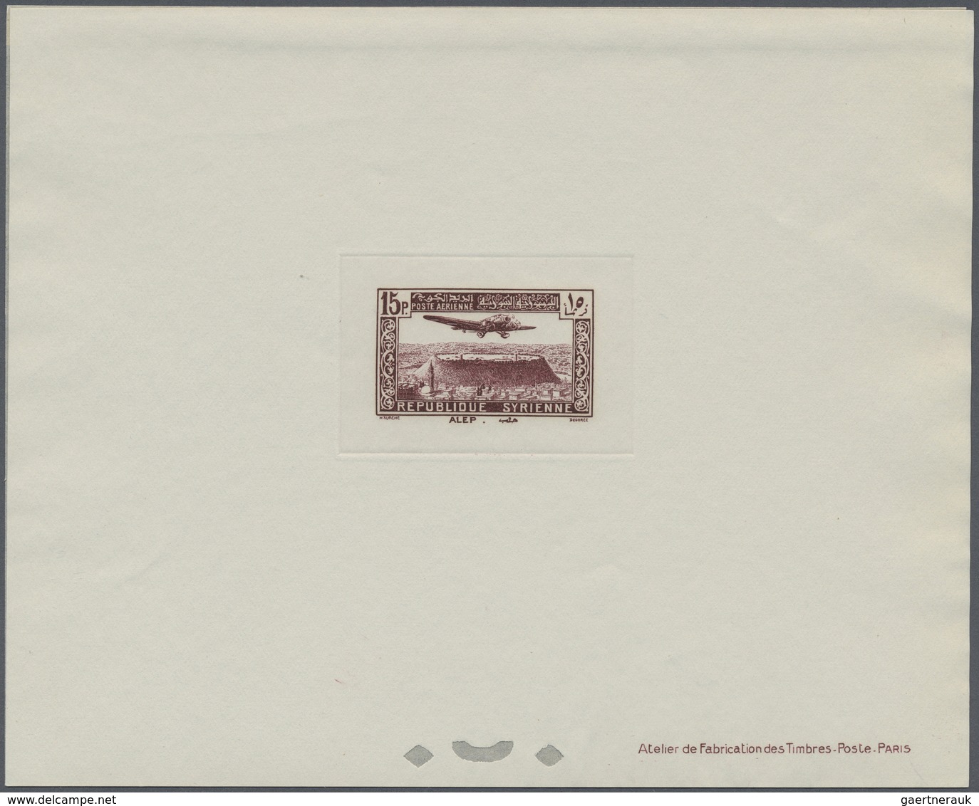 (*) Syrien: 1937, Airmails, complete set of eight values as epreuve de luxe. Maury PA84/91, 620,- €.