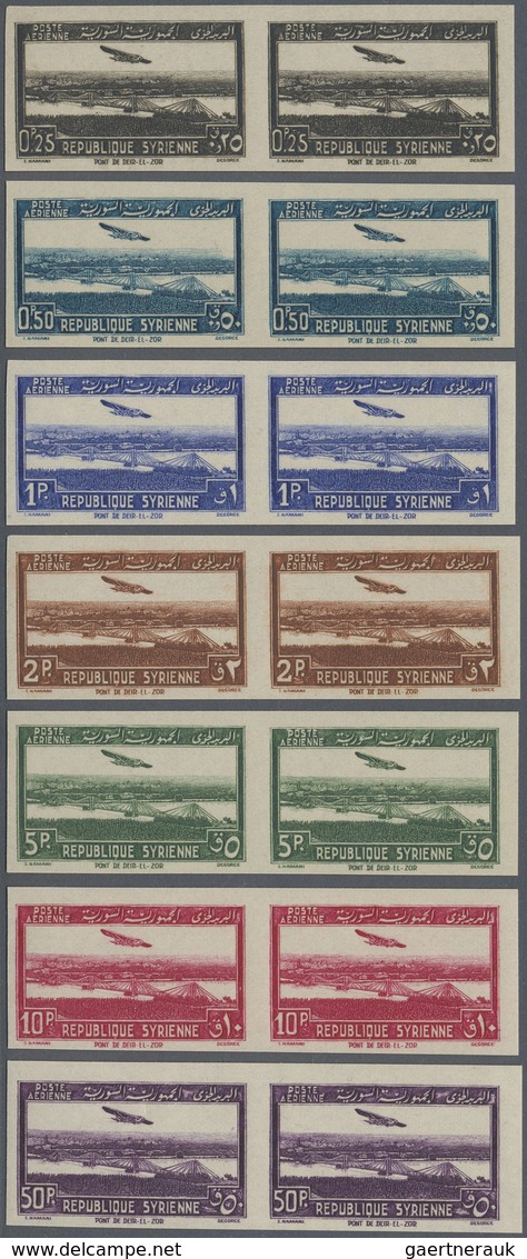 **/* Syrien: 1940, Airmails, 0.25pi. To 50pi., Complete Set Of Seven Values IMPERFORATE In Pairs, Mint O. - Syria