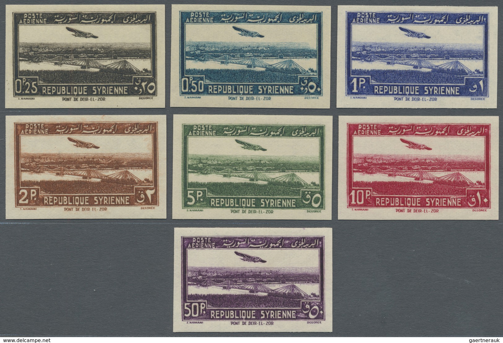 * Syrien: 1940, Airmails, 0.25pi. To 50pi., Complete Set Of Seven Values IMPERFORATE, Mint O.g. With H - Syrië